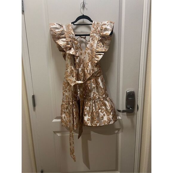 Elliatt Glimmer Metallic Jacquard Mini Dress wedding Guest Dress Size S NWT$228 - Picture 3 of 4